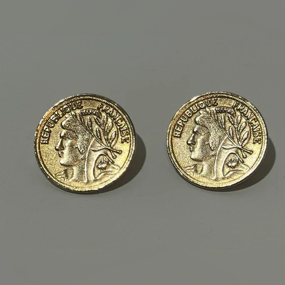 Vintage Lady France Francaise Republique Coin Earrings Pierced - Picture 6 of 8